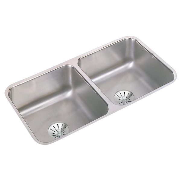 Elkay Lustertone Stainless Steel 31-3/4 X 16-1/2 X 7-1/2 Equal Double Bowl Undermount Sink W/Perfect Drain ELUH3116PD - main